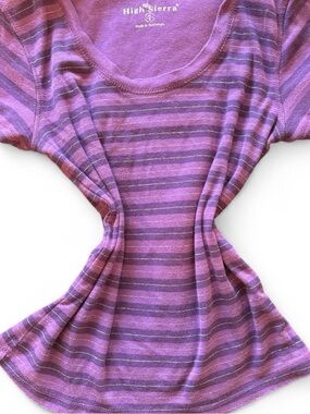 Purple tee y2k baby High Sierra Purple Striped Scoop Neck Short Sleeve Tee